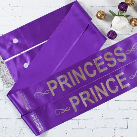 Ball & Party Sashes: Violet Satin, Silver Print