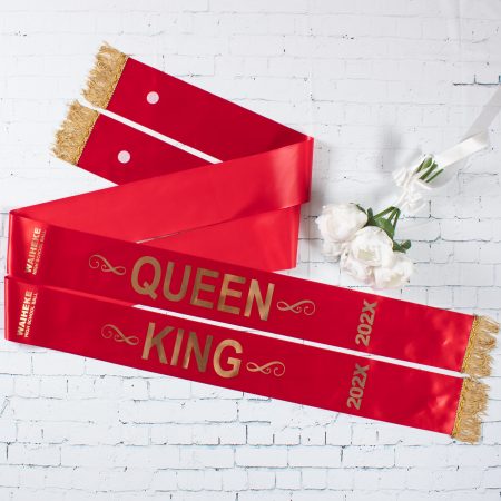 Ball & Party Sashes: Red Satin & Gold Print